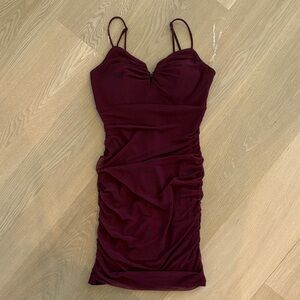 Crystal Doll Burgundy Ruched Mini Dress